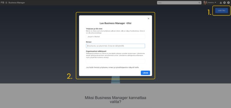 Facebook Business Manager -tilin luominen_1