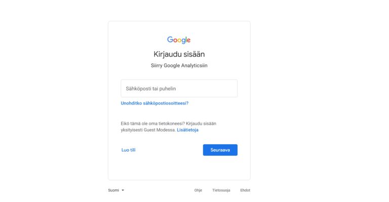 Google Analytics kirjaudu google-tilille